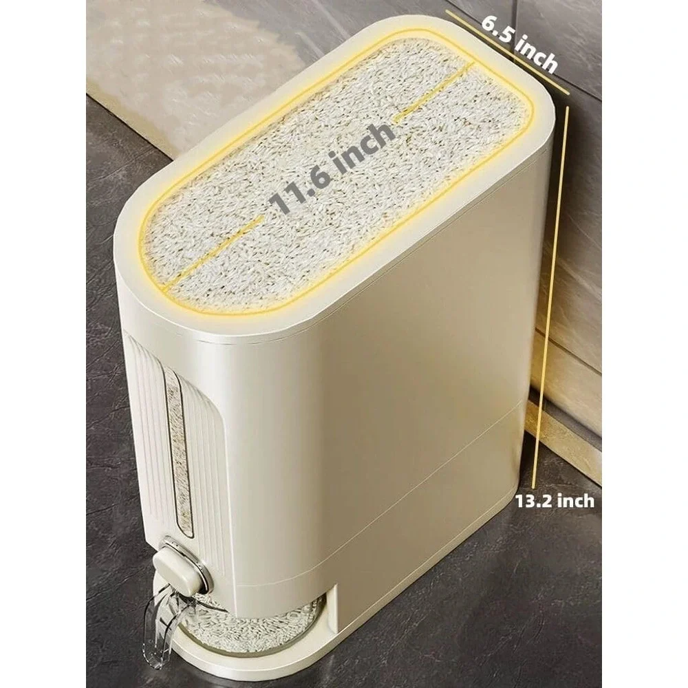 IEEK Rice Dispenser Grain Container Storage Lid Measuring Cup White 12 LBs